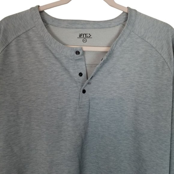 iFit Mens XXL Greyish Blue Heathered Long Sleeves Transit Henley T Shirt NWT - Picture 3 of 9